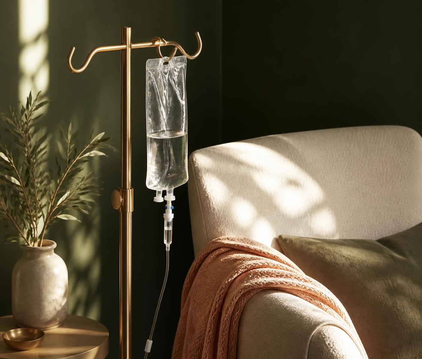 Close-up of IV vitamin therapy supplies compounded at an Atlanta client appointment